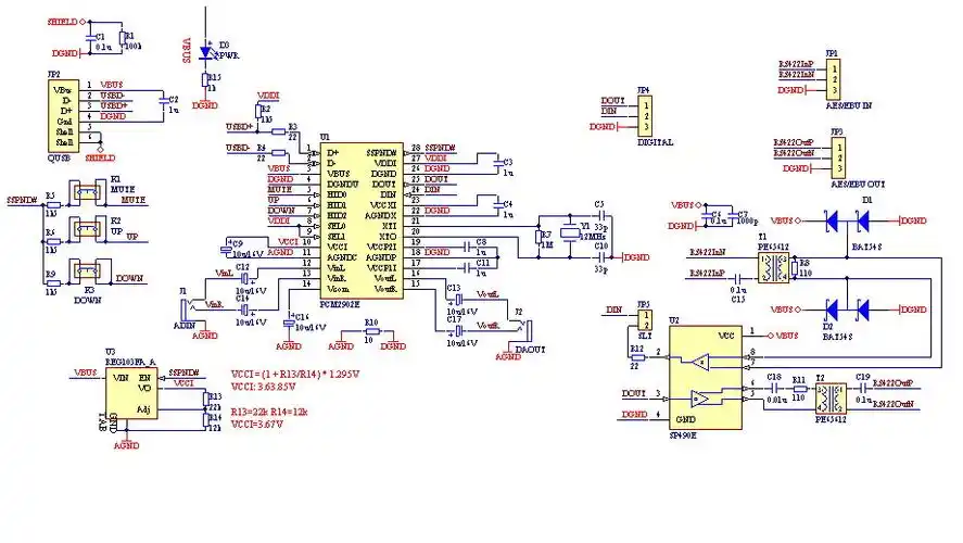 我做的带数字输入输出的usb声卡(使用pcm2902)