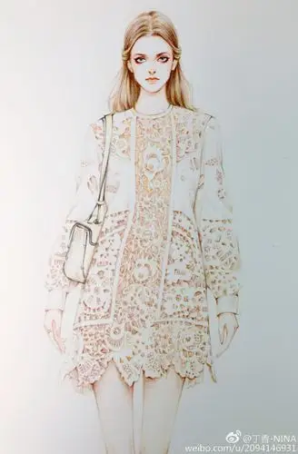 镂空蕾丝&皮草&花卉纱裙 晚安#服装效果图##手绘##服装画手稿##插画