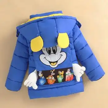 棉衣男童棉服1-2-3-4-5-6-7岁女童中长款棉袄中小童外套 米奇宝蓝色
