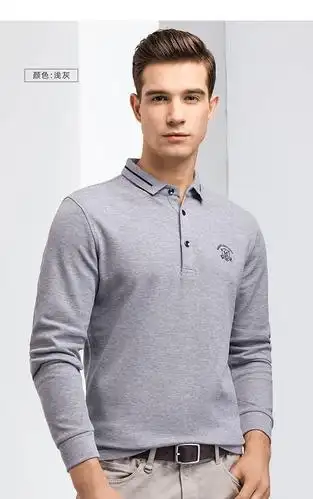 罗蒙 长袖t恤衫男士商务休闲中青年纯棉polo衫新款翻领t恤 9t091862