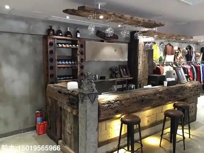老船木吧台 民宿酒店会所吧台 复古吧台 船木装修案例