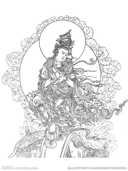 敦煌水月观音白描壁画图片