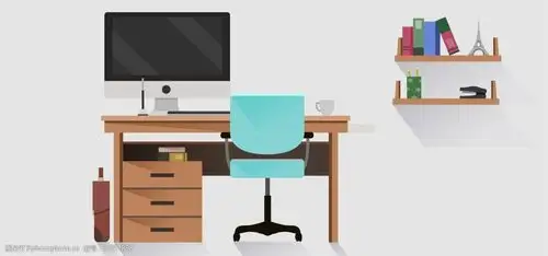 淘宝矢量卡通整洁书房家居电脑桌椅书本海报