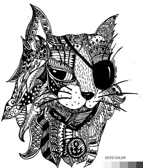 酷猫黑白线描装饰画儿童创意画