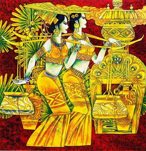 挑水少数民族装饰画素材