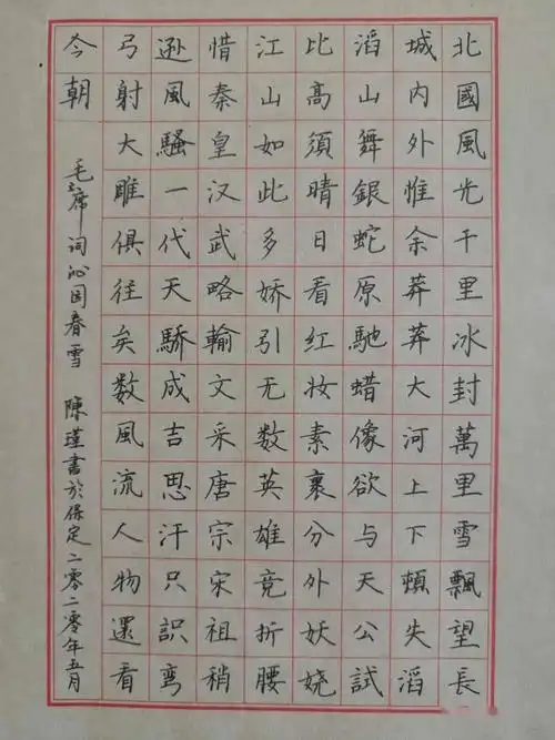 陈瑾硬笔书法作品《沁园春·雪》