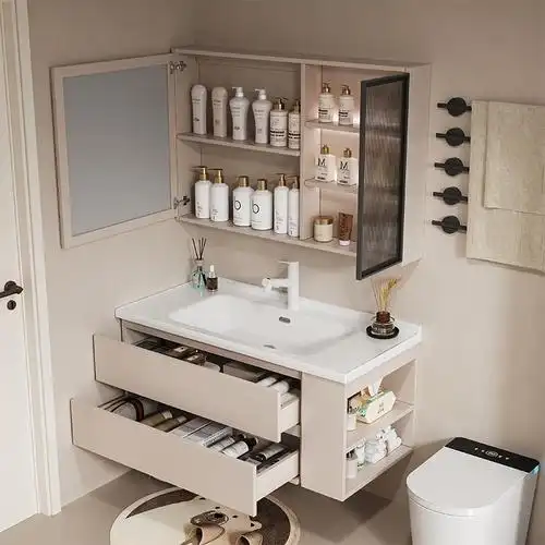 藤印象现代简约陶瓷一体盆浴室柜组合洗手洗脸盆柜卫浴套装卫生间洗漱