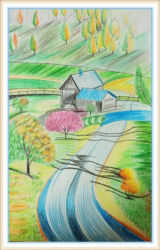 艺术实践作品展播 > 绘画 > 《田园风光》图文编辑:徐婷 图文审核:尚