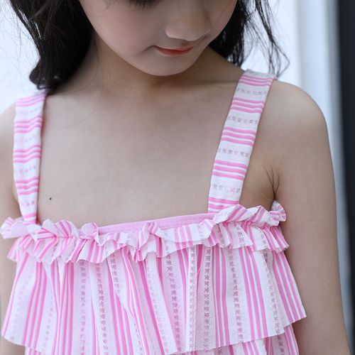 时尚分体儿童泳衣套装女 保守平角女童泳衣 大童学生爆款吊带泳装