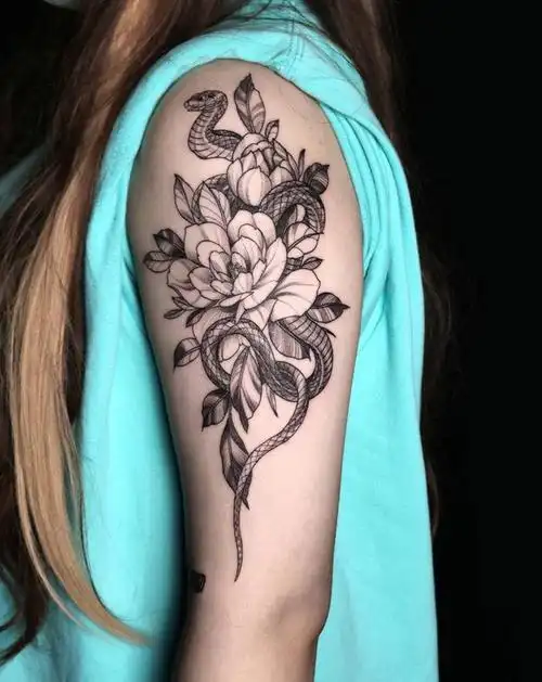 素花蛇纹身图片_手臂点刺纹身图案