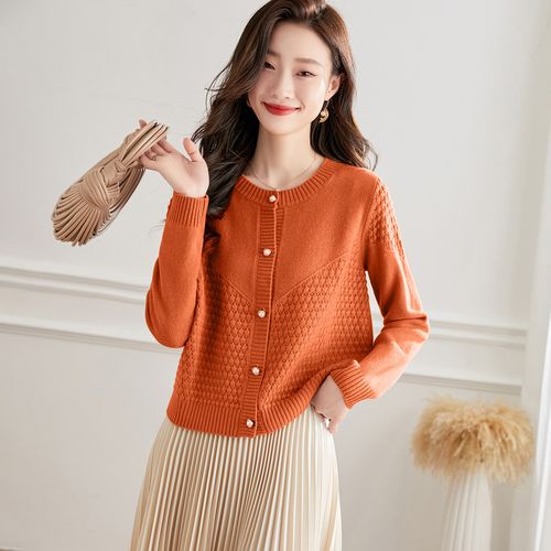 【100%羊毛】24春款圆领女士羊毛针织开衫毛衣外套