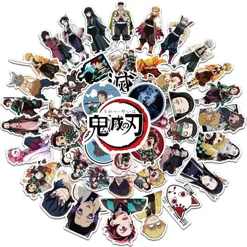 热销行李箱贴_50张鬼灭之刃人物贴纸头盔行李箱笔记本吉他水杯防水