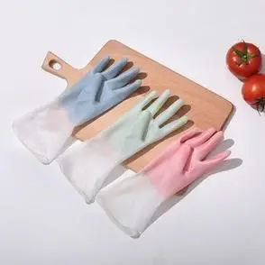 家务洗碗手套橡胶乳胶厨房清洁刷锅洗衣服塑胶渐变色防水薄款 塑钢 -