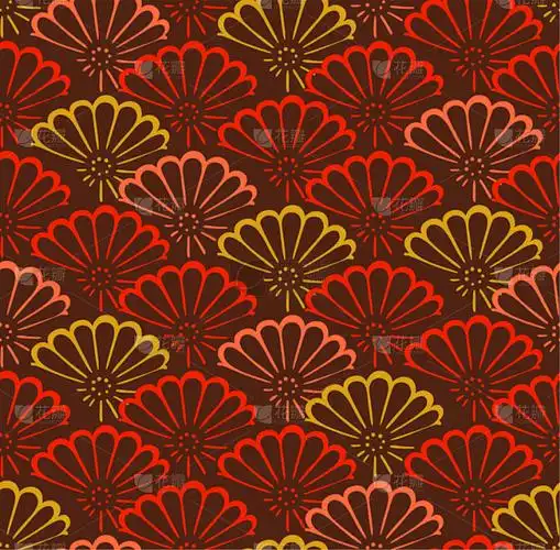 菊花四方连续纹样日本矢量波形华丽的和服纺织品复古风格瓷砖