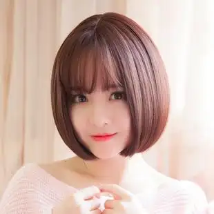 假发女短发空气刘海中分短直发齐耳短发假发套光头圆脸网红波波头,可