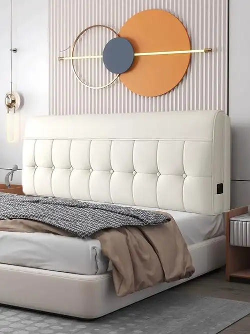 宅家软包床头靠垫哑光雾感简约轻奢软包床头实木榻榻米床软包定制