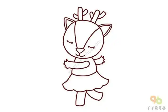 六一儿童节大狂欢 跳舞的梅花鹿简笔画情景动物简笔画