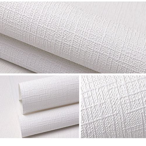 现代简约无纺布白色格子墙纸 客厅卧室书房婚房满铺纯色壁纸