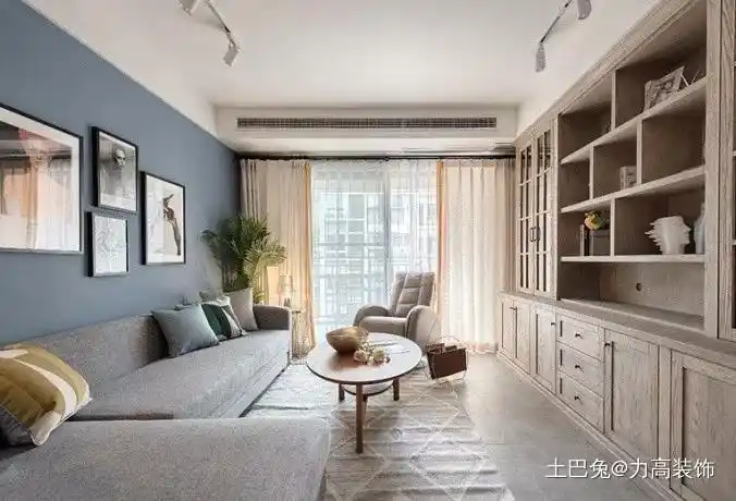 90㎡北欧混搭两居室,客厅满墙的大柜子家装装修案例效果图