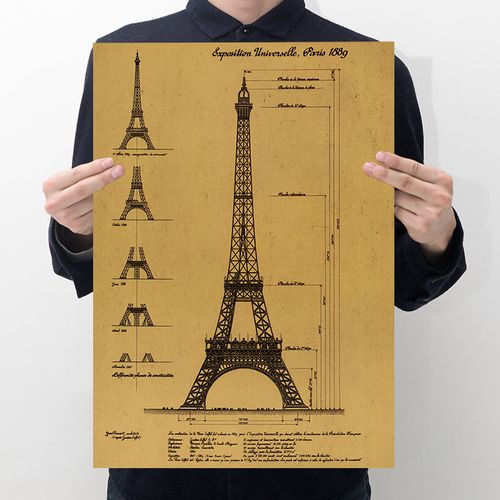 埃菲尔铁塔设计图复古牛皮纸海报装饰画宿舍酒吧壁纸墙纸贴画