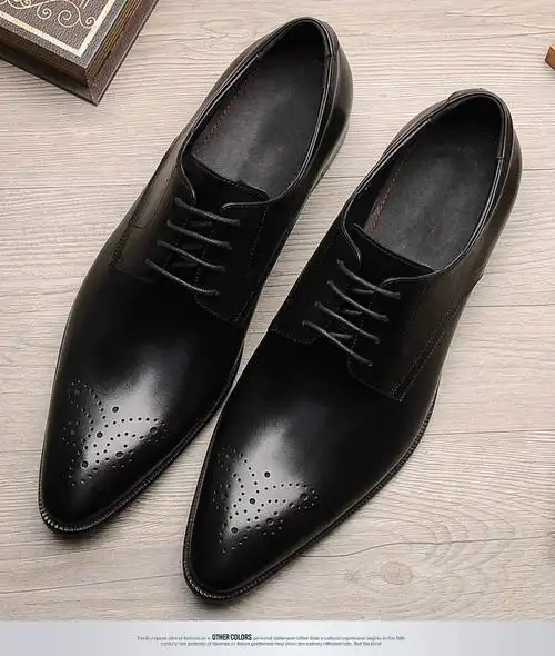 perrysayne品牌新款尖头皮鞋男商务正装雕花单鞋西装英伦布洛克透气婚