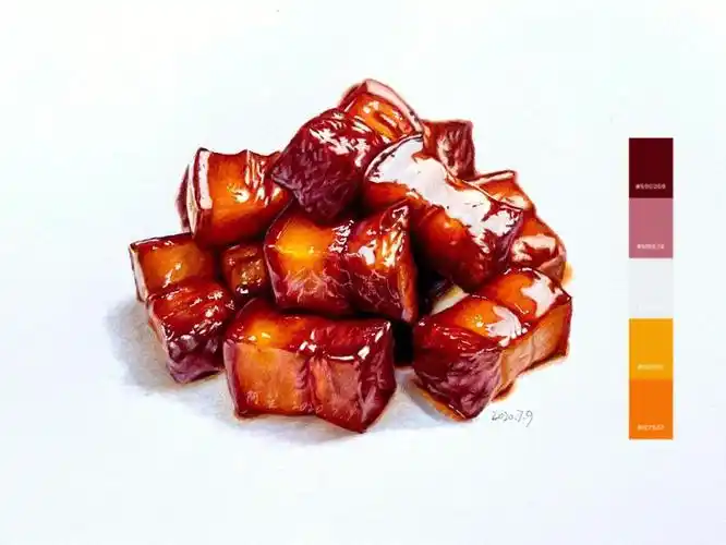彩铅画红烧肉附过程图