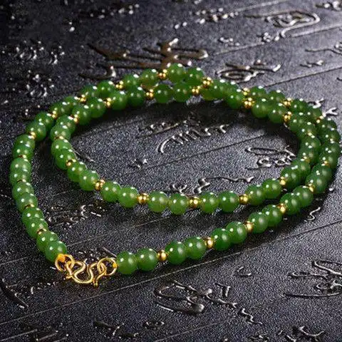 新疆碧玉青玉项链台湾菠菜小金豆挂链男女情侣项链