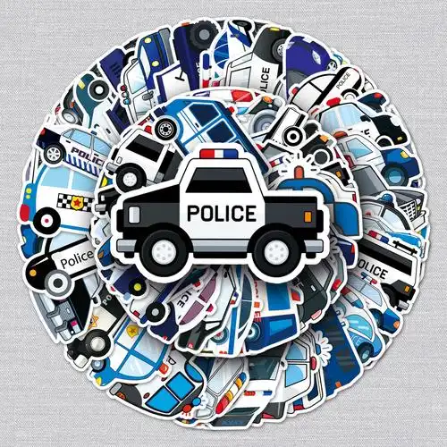 50张警车涂鸦贴纸跨境卡通儿童奖励贴纸diy手机壳行李箱贴纸防水