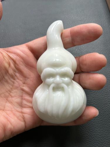 陕西西安蓝田玉葫芦手把件 天然蓝田玉玉石寿星把玩件 玉器摆件