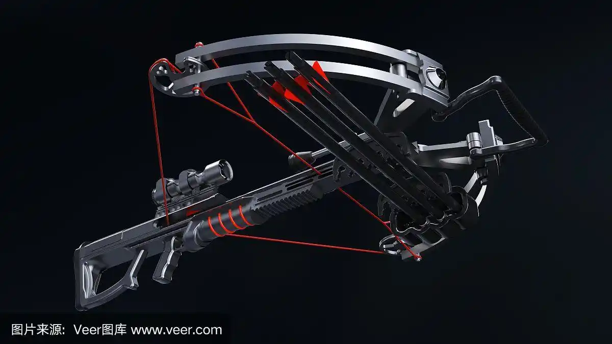 现代弩孤立在黑色背景-库存照片