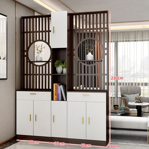 华岭屏风隔断客厅简约现代置物架入户进门实木正对大门玄关柜鞋柜一体