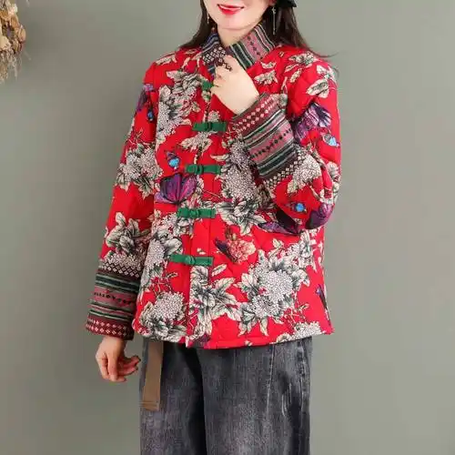复古盘扣女文艺中国风宽松民族风短款棉麻棉服冬季女士保暖冬天棉衣