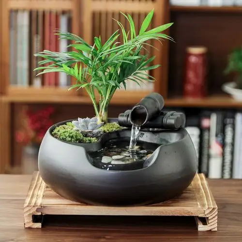 鱼缸创意流水盆栽家居室内玄关招财摆件办公桌面景观开业乔迁礼品