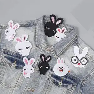 绣花图案布贴衣服服装辅料可爱卡通动物兔子补丁贴自粘免缝布贴