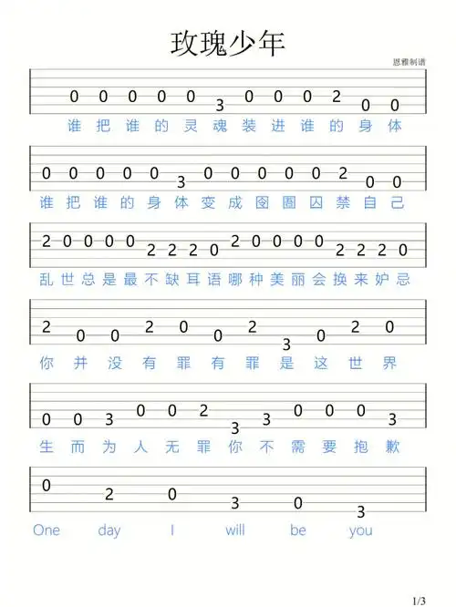 玫瑰少年蔡依林吉他新手指弹谱