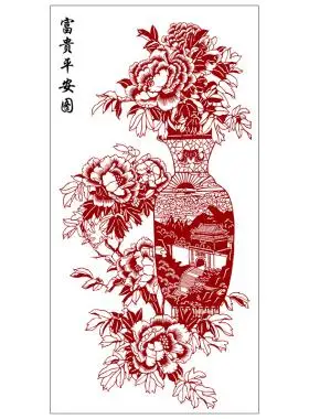 牡丹花瓶剪纸底稿手工刻纸图案打印素材中国风国画窗花装饰画图样