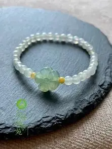 天然翡翠a货冰种晴绿樱花桶珠白冰珠珠手串缅甸玉石手链新款