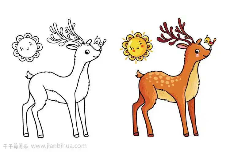 梅花鹿简笔画画法步骤梅花鹿简笔画彩色教程可爱的梅花鹿宝宝简笔画教
