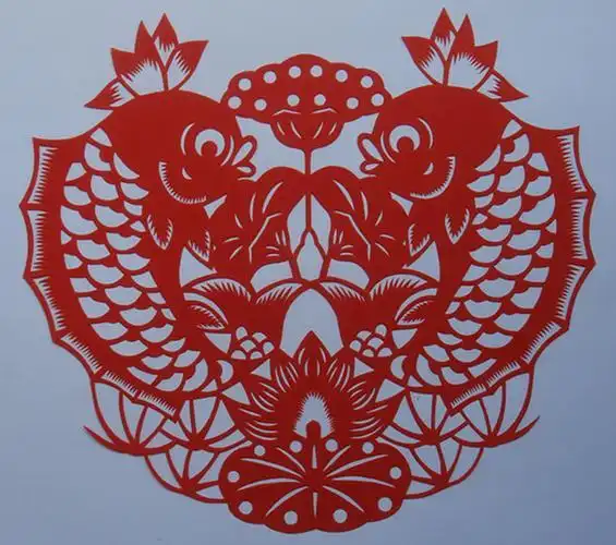 鱼戏莲叶剪纸图