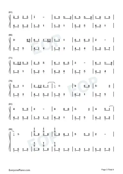 桥边姑娘-简单版双手简谱预览3