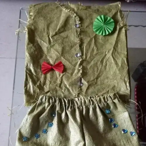 六一新款编织袋时装走秀表演服装环保衣服儿童手工制作亲子装男童帽子