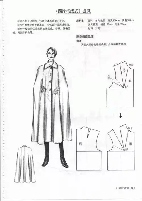 四种不同款式披风的结构图纸