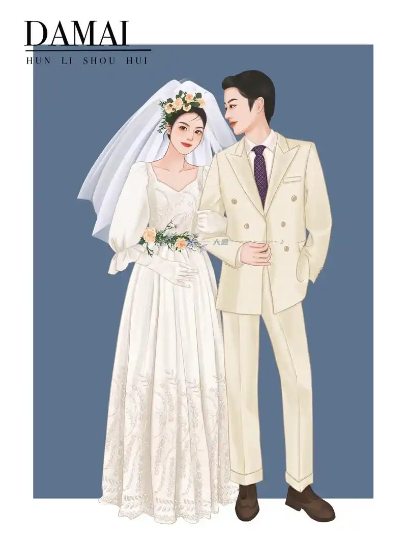 结婚90一定要拥有的水彩婚纱手绘73.