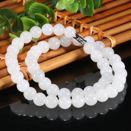 和田玉羊脂白玉圆珠项链60g