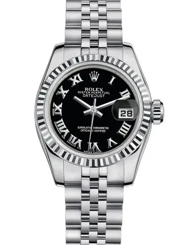 劳力士女装日志型26白金钢牙圈黑面罗马字女表179174-0096