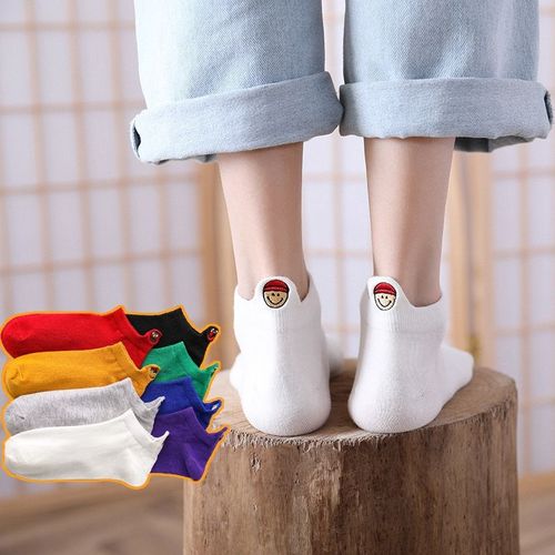 鞋子百搭浅口短袜 日系卡通船袜 女情侣后跟立体刺绣女士袜子批发