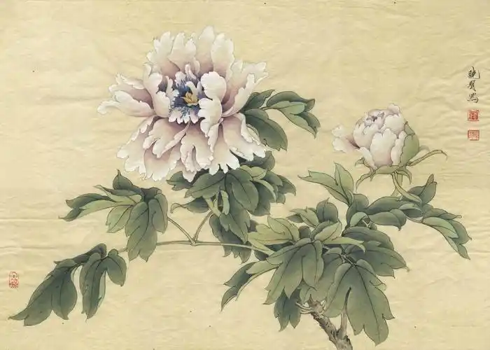 工笔画底稿临于非暗牡丹白描打印稿宣纸有步骤文字国画