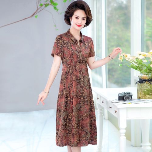洋气中老年妈妈夏装碎花连衣裙中年女装30岁40气质短袖雪纺裙子潮