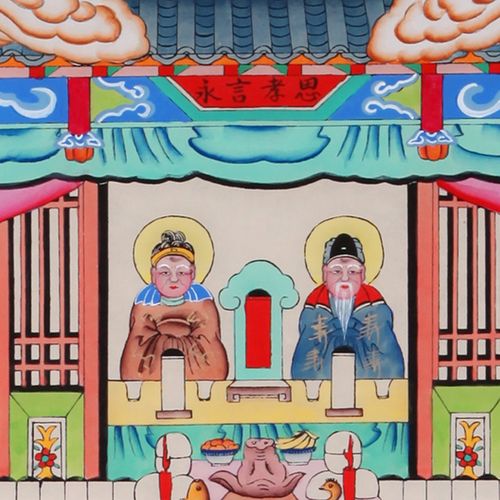 手绘过年供奉老祖宗家谱挂画布料卷轴家堂轴族谱年画