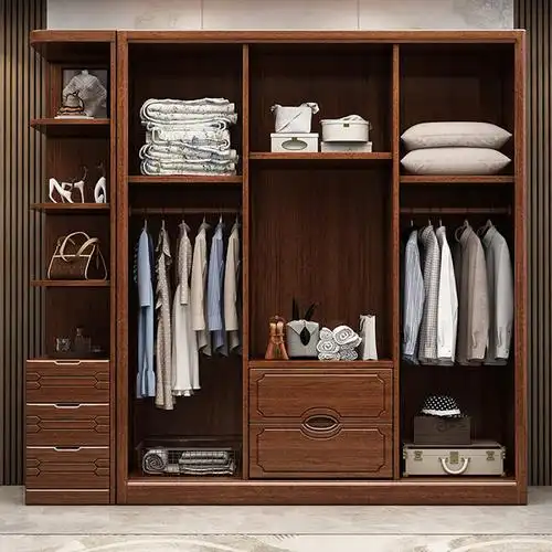 mu推拉门实木衣柜现代简约家用卧室456门储物胡桃木大衣橱新中式